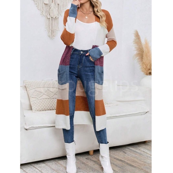 Rouge! Sweaters - Colorblock Open Cardigan Duster Long Sleeve
